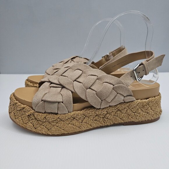 NEW Dolce Vita Winder Basketweave Sandal Womens 8 Camel Suede Slingback Platform - Picture 13 of 13